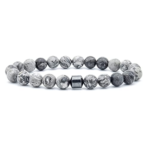 Beads Armband Herren, Armband Herren Perlen Hellgrau Zirkonia 8 mm Yoga Armband für Herren aus Kartenstein Perlenarmbänder 21.5cmx8mm von Banemi