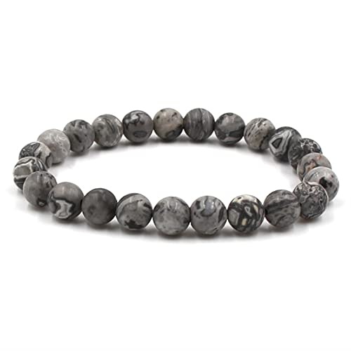 Banemi Charm Armband, Armkette Herren Grau Achat Einfache 8mm Perlen Perlenarmbänder Geschenke für Männer 19cmx8mm von Banemi