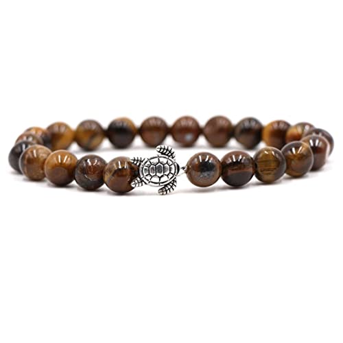 Banemi Charm Armband, Armreif Herren Braun Tigerauge Legierung Elastische Runde Natursteinperlen Schildkröte Perlenarmbänder Geburtstagsgeschenk für Frauen von Banemi