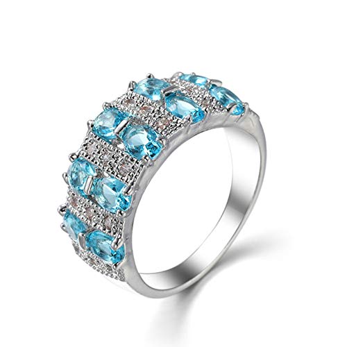 Banemi E Girl Ringe, Damen Ring Weißvergoldeter Hellblau Zirkonia Oval Damen Partyschmuck Größe 60 (19.1) von Banemi
