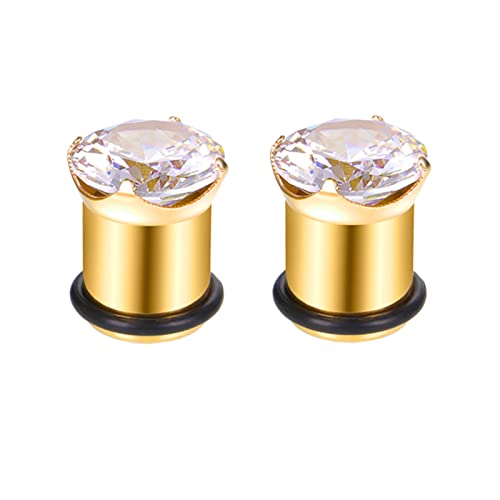 Banemi Edelstahl Tunnel 12mm, Plug Gold 2 Stück mit Zirkonia Weihnachts Ohrverstärker für Männer und Frauen von Banemi