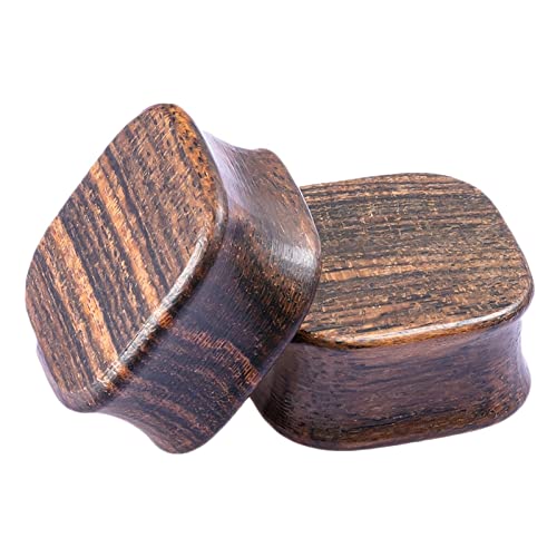 Flesh Tunnel 10mm, Ohr Tunnel Plug Holz 2 Stück Braun Gewölbte Quadratische Form Ohrtunnel für Männer und Frauen von Banemi