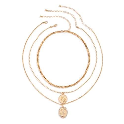 Banemi Halskette Damen Vergoldet, Halskette Mädchen 3-Layered Portrait-Anhänger Kette Choker für Teen Girls Schmuck von Banemi