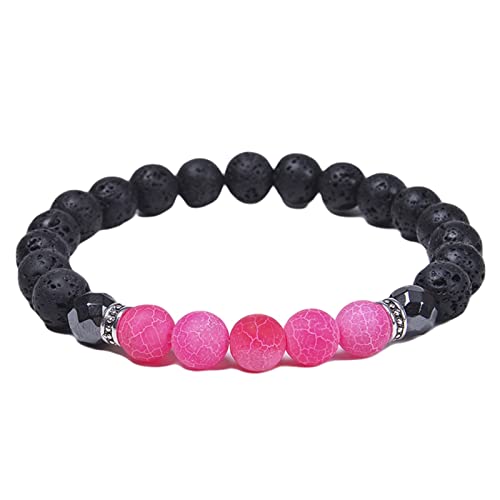 Banemi Herren Armband, Armband Herren Pink Schwarz Lavagestein Mode Elegantes Perlenarmband Perlenarmbänder Modisches Geburtstagsgeschenk 16.7cmx8mm von Banemi