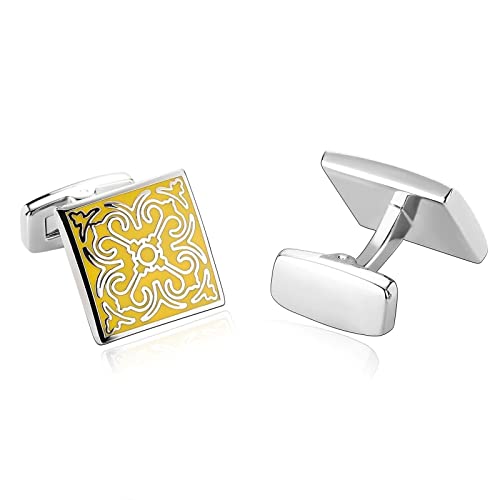 Banemi Herren Manschettenknöpfe, Herren Manschettenknöpfe Edelstahl Quadrat Gelb Hemd Accessoires 1.7X1.7CM von Banemi