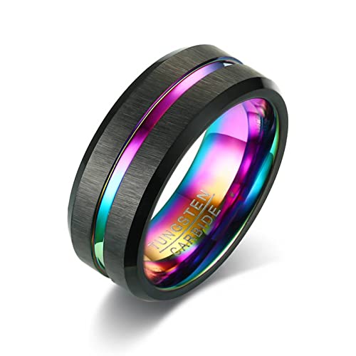 Banemi Herren Ring Initalien, Band Rings Wolfram Colorido Negro Sencillo Hypoallergen Verlobungsringe Ehemanngeschenk Größe 60 (19.1) von Banemi