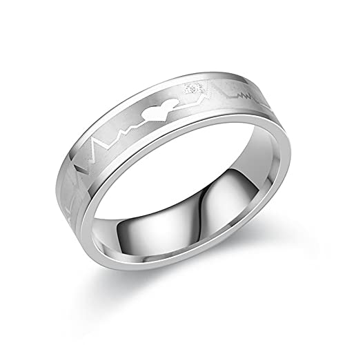 Banemi Herren Ring Zeigefinger, Günstige Herren Ring Edelstahl 6mm Laser-Herzschlag Partnerringe Freundgeschenk Größe 67 (21.3) von Banemi