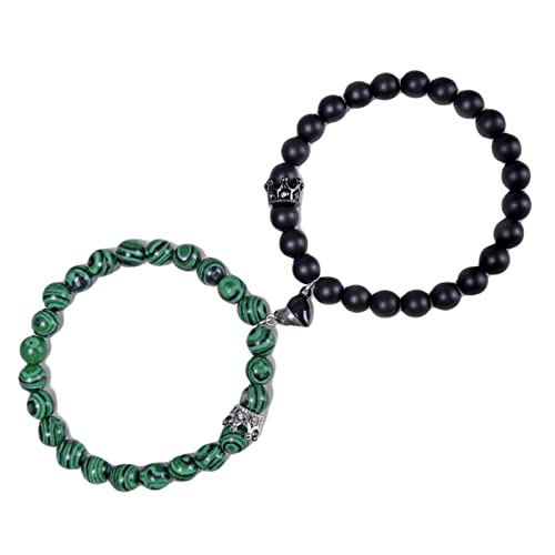 Banemi Herrenarmbänder, Boho Armband Grün Schwarz Malachit Herz Magnetische Perlen Paare Armband Perlenarmbänder 16.7cmx8mm von Banemi