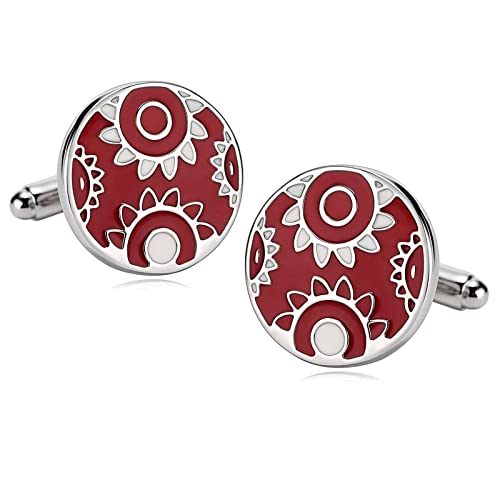 Banemi Manchettenknoepfe Bräutigam, Manchettenknoepfe Bräutigam Edelstahl Blumenmuster Rund Rot Vatertagsgeschenk 1.9X1.9CM von Banemi