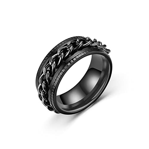 Banemi Modeschmuck Herren Ring, Gürtel Herren mit Ringe Edelstahl 6mm Geprägte Drehbare Kette Eheringe Größe 52 (16.6) von Banemi