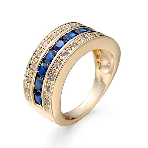 Banemi Modeschmuck Vergoldete Ring, Ring Damen Mittelfinger Blau Zirkonia Rechteckig Damen Hochzeitsband Größe 60 (19.1) von Banemi