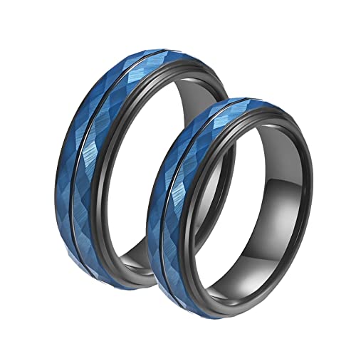 Banemi Partner Ringe Set, Partnerringe für Sie und Ihn Blau Wolframcarbid Facettenreich und 5mm zum Hochzeitstag des Paares von Banemi