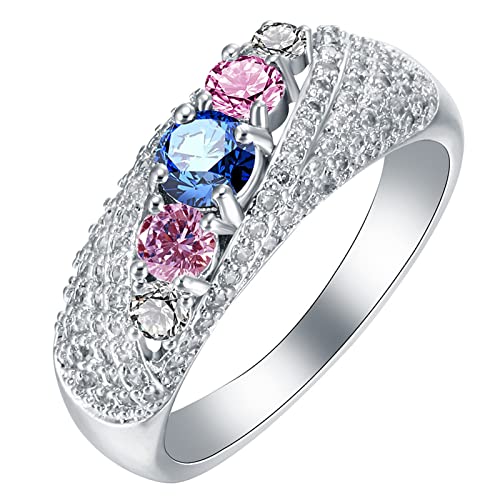 Banemi Partnerringe, Ehe Ringe Silber für Frauen Rund Zirkonia Blau Rosa Ringe für Partyreisen Größe 62 (19.7) von Banemi