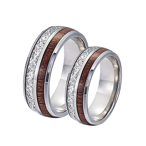 Banemi Partnerringe Edelstahl mit Gravur, 2 Ringe Paar 8 mm Inlay Holz und Metall zum Hochzeitstag des Paares von Banemi