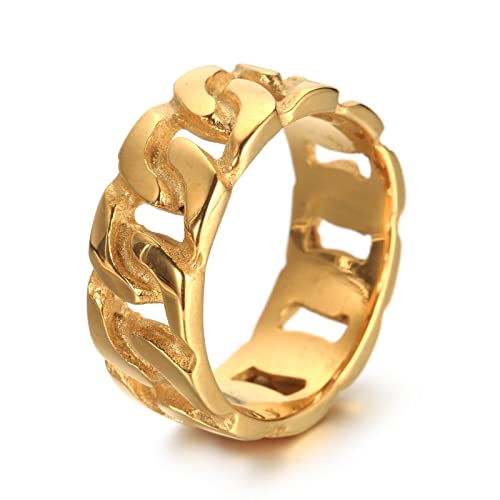 Banemi Punk Ring, Edelstahlringe Gold Herren Punk Gold Kubanischer Kettenring Vatertagsgeschenk Ringe Größe 67 (21.3) von Banemi