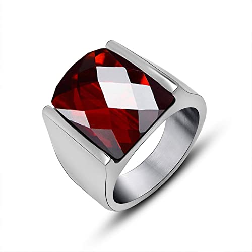 Banemi Ring Edelstahl Zirkonia, Männer Ringe Vintage Titan Roter Zirkonia Ring Mode Geschenk Ring Größe 70 (22.3) von Banemi