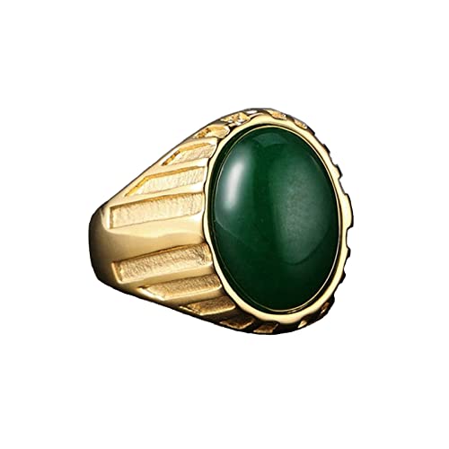Banemi Ring Gold, Herrenring Edelstahl Goldring mit Grünem Stein Vatertagsgeschenke Herrenringe Größe 60 (19.1) von Banemi