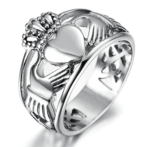Banemi Ring Herren Silber, Ring für Männer Verlobung Titan Edelstahl Silber Claddagh Ring Krone Und Herz Jahrestags Geschenk Ring Größe 57 (18.1) von Banemi