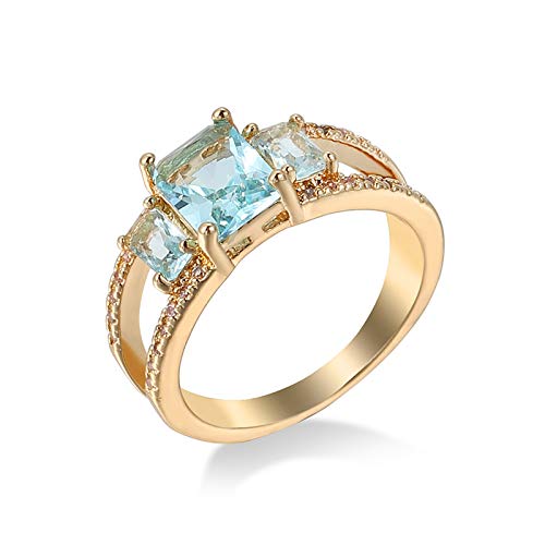 Banemi Ring Vergoldete Zeigefinger, Ring Finger Damen Blau Zirkonia Quadratische Form Damen Partyschmuck Größe 60 (19.1) von Banemi