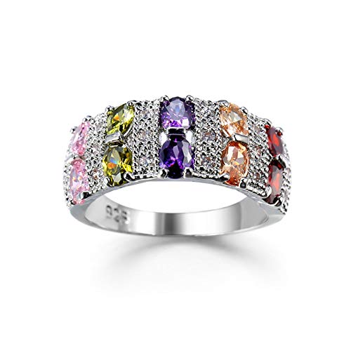 Banemi Ring Verlobung Weißvergoldeter, Ring Damen Zeigefinger Bunt Zirkonia Oval Damen Verlobungsring Größe 60 (19.1) von Banemi
