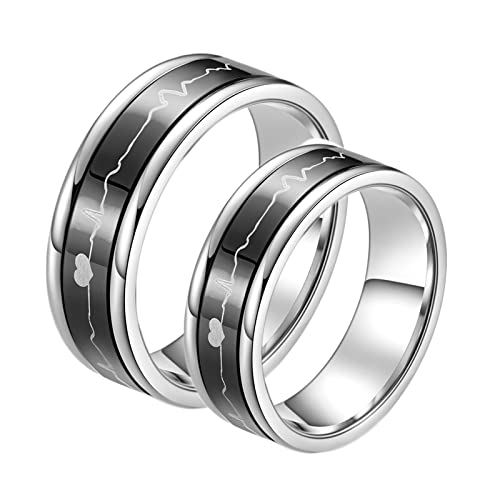 Ringe Partnerringe, Verlobungsring Paar Schwarz Edelstahl 7 mm Rotierender Herzschlag Paar Ringe Valentinstag Schmuck von Banemi