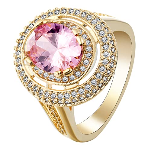 Banemi Ringe Vintage, Vergoldet Ring Damen Hohl 8 Krappen Oval Zirkonia Pink Geburtstagsgeschenke Ringe Größe 52 (16.6) von Banemi