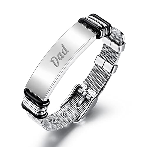 Banemi Silber Armband Männer, Herren Armband Edelstahl Erkennungsmarke mit Gravur Dad Jubiläumsgeschenk von Banemi