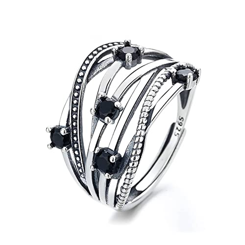 Banemi Silber Ringe, Modeschmuck Ringe Damen Mehrreihiges Unregelmäßiges Interleaving Zirkon Gravur Verstellbare Partnerring Hochzeitsgeschenk von Banemi