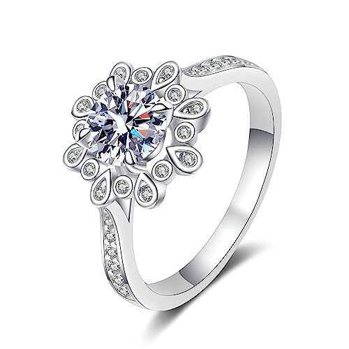 Banemi Trauringe 925 Silber, Zarte Ringe Silber 4 Zackiger Weißer 6,5 mm Zirkonia Stein Hochzeitsring Größe 52 (16.6) von Banemi