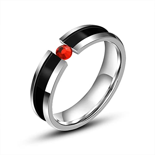 Banemi Verlobungsring Zirkonia, Herren Ringe Vintage Rot Titan Edelstahl Silberner Schwarzer Ring mit Zirkonia Vatertagsgeschenk Größe 57 (18.1) von Banemi