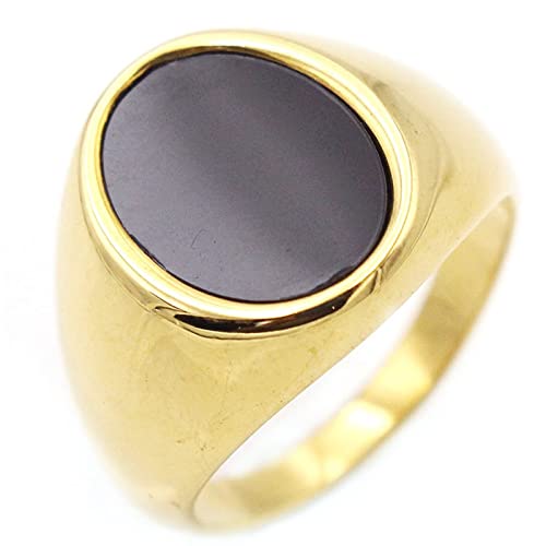 Banemi Vorsteckring Gold, Ringe Vintage Titan Edelstahl Flacher Siegelring Aus Gold mit Emaille Freund Geschenk Ring Größe 52 (16.6) von Banemi