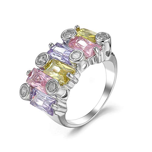 Banemi Zirkonia Memory Ring, Engagement Ring Women Weißvergoldeter Bunt Rechteckig Damen Partyschmuck Größe 60 (19.1) von Banemi