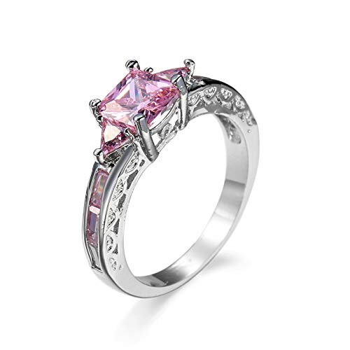 Banemi Zirkonia Ringe, Engagement Ring Women Versilberter Rosa Asscher Damen Partyschmuck Größe 52 (16.6) von Banemi