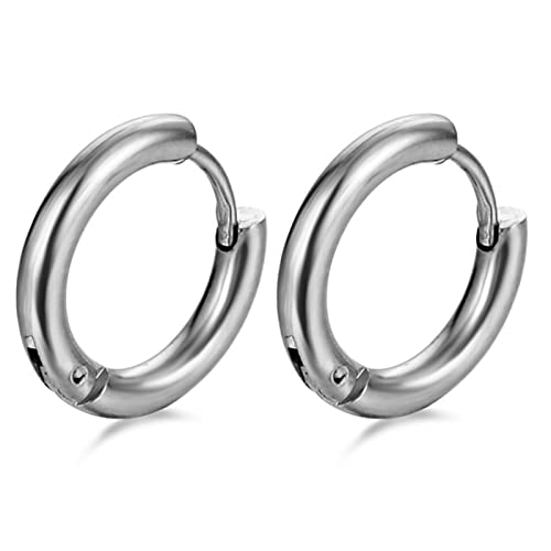 Creolen Silber, Ohrringe für Männer Edelstahl Silberne Runde Form Weihnachtsgeschenke für Männer und Frauen 14x14mm von Banemi