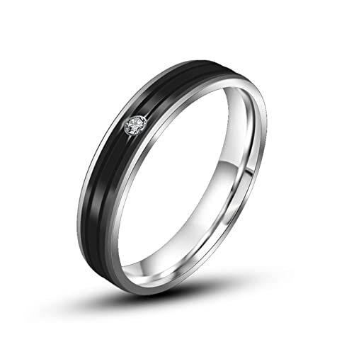 Damenring Edelstahl, Deko Ringe Schwarz Titan Silberner Schwarzer Ring mit Zirkonia Mode Geschenk Ring Größe 45 (14.3) von Banemi