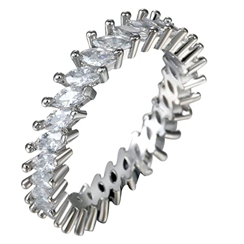 Damenring Namen, Silberring Damen mit Marquise White Zirkonia Jahrestagsringe für Sie Größe 62 (19.7) von Banemi