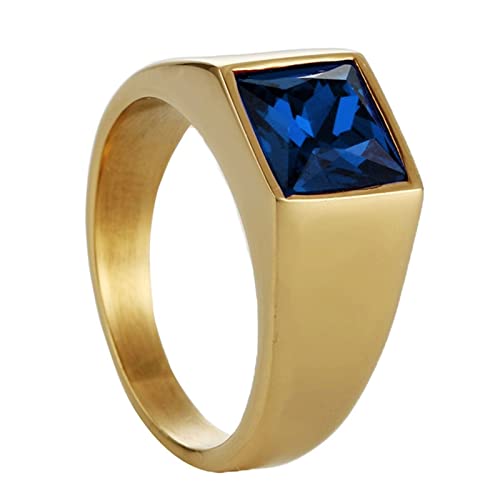 Edelstahlringe Herren, Ring Herren Zirkonia Gold Siegelring mit Blauem Zirkonia Freund Geschenk Ring Größe 57 (18.1) von Banemi