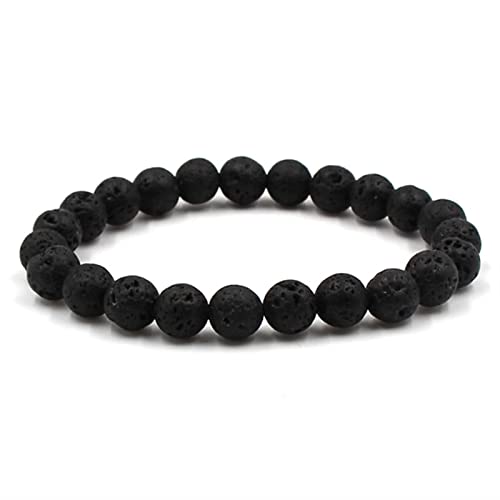 Lavaperlen Armband Damen, Armbänder Damen Schwarz Einfache 8mm Perlen Perlenarmbänder Edelstein Armband 19cmx8mm von Banemi