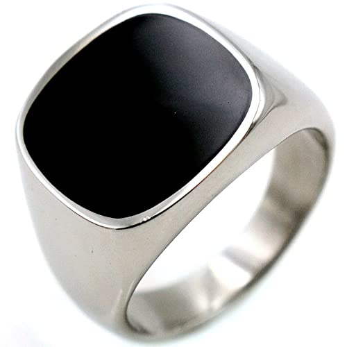 Banemi Männer Ring XXL, Trauringe Herren Silber Titan Edelstahl Flacher Siegelring mit Emaille Mode Geschenk Ring Größe 62 (19.7) von Banemi