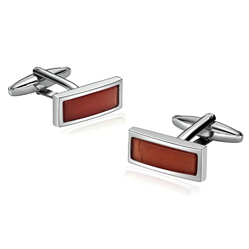 Manschettenknöpfe Herren Luxury, Manschettenknöpfe Herren Luxury Edelstahl Rechteck Braun Hemd Accessoires 2X0.8CM von Banemi