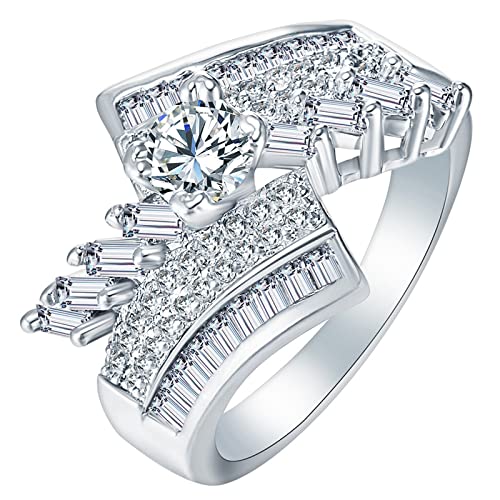 Partnerringe mit Gravur, Damen Silberring Runder Baguette-Zirkon Bands Zum Muttertag Größe 62 (19.7) von Banemi