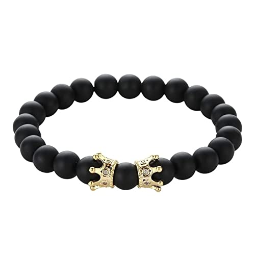 Perlenarmband Damen, Zirkonia Armband Schwarzes Gold Legierung Krone Perlenarmbänder Geschenk für Freund 19cmx8mm von Banemi