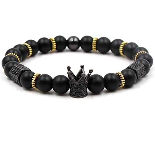 Perlenarmband Damen, Zirkonia Armband Schwarzes Gold Legierung Krone Und Sechseckige Säule Perlenarmbänder Geschenk Beste Freundin 19cmx8mm von Banemi