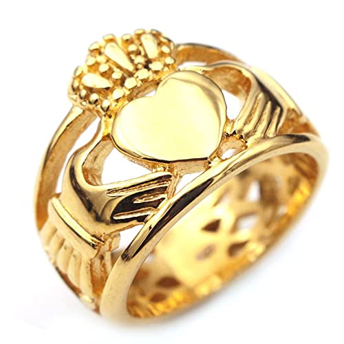 Ring Gold, Vintage Rings Titan Edelstahl Gold Claddagh Ring Krone Und Herz Vatertagsgeschenk Größe 57 (18.1) von Banemi