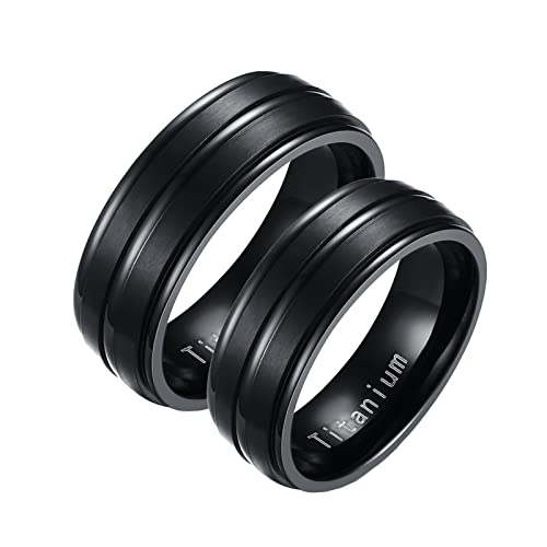 Ring Verlobung, Partnerringe für Sie und Ihn Schwarz Edelstahl 8 mm Gebürstetes Band zum Hochzeitstag des Paares von Banemi