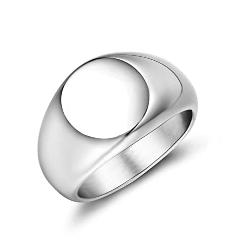 Silber Ringe Herren, Hochzeitsringe Titan Edelstahl Runder Flacher Siegelring Breite 12mm Geschenk Ringe für Männer Größe 62 (19.7) von Banemi