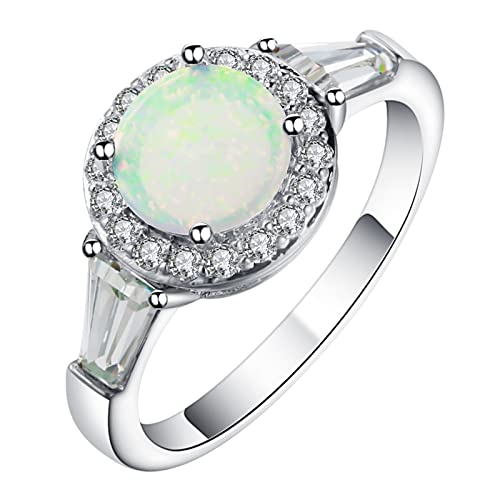 Statement Ring, Damen Ring Zirkonia mit Rundem Opal Bands Zum Muttertag Größe 54 (17.2) von Banemi