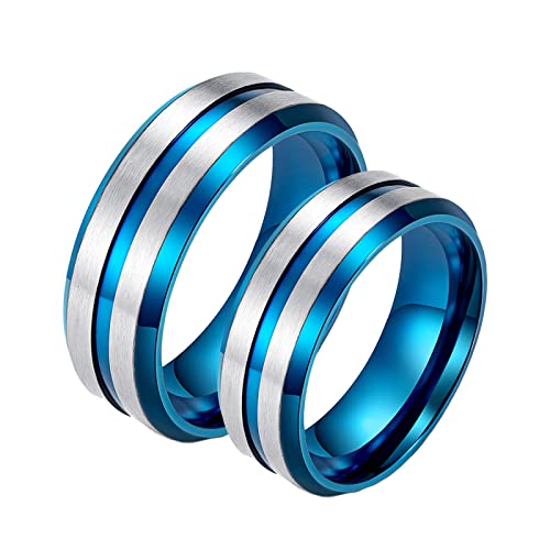 Verlobungsringe Paar mit Gravur, Partnerringe Edelstahl Blau Silber Gebürstet 8mm Paar Ringe Valentinstag Schmuck von Banemi