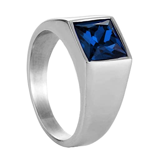 Vintage Ringe Edelstahl, Cubic Zirconia Ring Silber Siegelring mit Blauem Zirkonia Mode Geschenk Ring Größe 62 (19.7) von Banemi