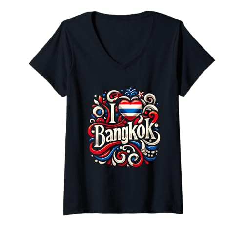 Damen Thailand Ich Liebe Bangkok T-Shirt mit V-Ausschnitt von Bangkok Stadt Thailand Reisen Essen